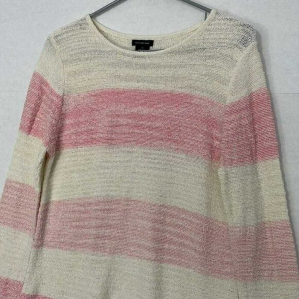 Calvin Klein Sweater, Tunic Length, Pink & White Stripes, Medium - Picture 3 of 9